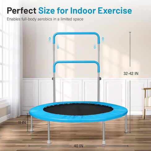 Rebounder Trampoline for Adults with Adjustable Bar, Mini Fitness Trampoline for Adults and Kids, Small Exercise Trampoline with Handle for Indoor Outdoor Workout in Saudi Arabia