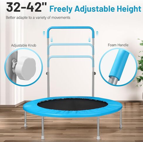 Rebounder Trampoline for Adults with Adjustable Bar, Mini Fitness Trampoline for Adults and Kids, Small Exercise Trampoline with Handle for Indoor Outdoor Workout in Saudi Arabia