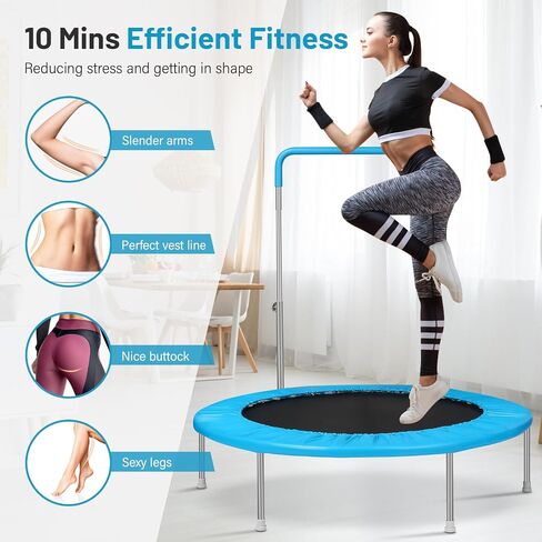 Rebounder Trampoline for Adults with Adjustable Bar, Mini Fitness Trampoline for Adults and Kids, Small Exercise Trampoline with Handle for Indoor Outdoor Workout in Saudi Arabia