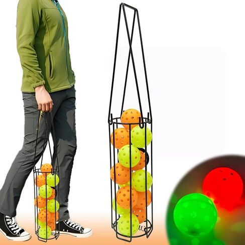 LeGravity Pickleball & Tennis Balls Hopper With 2 LED Light Up Pickleballs,Tennis Ball Retriever Basket Carrier,Easy Pickup Balls Collector Container,Pickleball Steel Stand For Storeage in Kuwait
