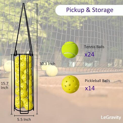 LeGravity Pickleball & Tennis Balls Hopper With 2 LED Light Up Pickleballs,Tennis Ball Retriever Basket Carrier,Easy Pickup Balls Collector Container,Pickleball Steel Stand For Storeage in Kuwait