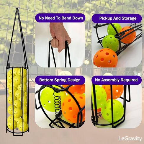 LeGravity Pickleball & Tennis Balls Hopper With 2 LED Light Up Pickleballs,Tennis Ball Retriever Basket Carrier,Easy Pickup Balls Collector Container,Pickleball Steel Stand For Storeage in Kuwait