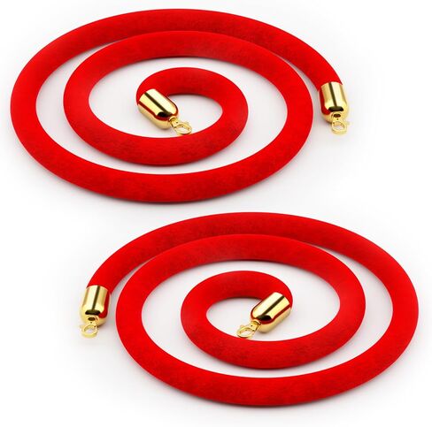LOVMOR Stainless Steel Stanchion Post, 5 FT Red Carpet Ropes and Poles, 4 pcs Gold Stanchions with Red Rope, Hollow Base and Velvet Ropes Safety Barriers Set, Carpet Runner for Party in Kuwait