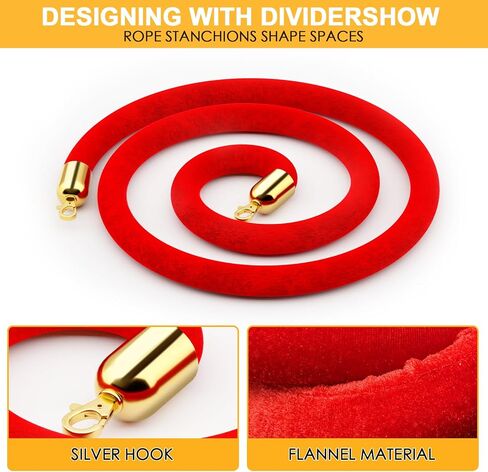 LOVMOR Stainless Steel Stanchion Post, 5 FT Red Carpet Ropes and Poles, 4 pcs Gold Stanchions with Red Rope, Hollow Base and Velvet Ropes Safety Barriers Set, Carpet Runner for Party in Kuwait
