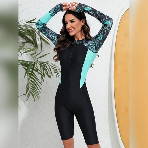Women's One Piece Swimsuit Short Sleeve Sun Protection Swim Shirt with Boyshort Bottom Rash Guard Bathing Suit in Saudi Arabia