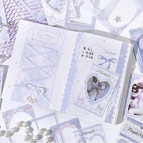 60 ورقة غطاء بطاقة الصورة المعبود ملصقات ديكور DIY، شريط فيونكة ملصقات بطاقة الصور ذاتية اللصق، ملصق إطار الصورة على شكل قلب مجوف، ملصقات كورية لطيفة لحامل بطاقات الصور الفوتوغرافية، ألبوم مجلد بطاقات الصور in Kuwait