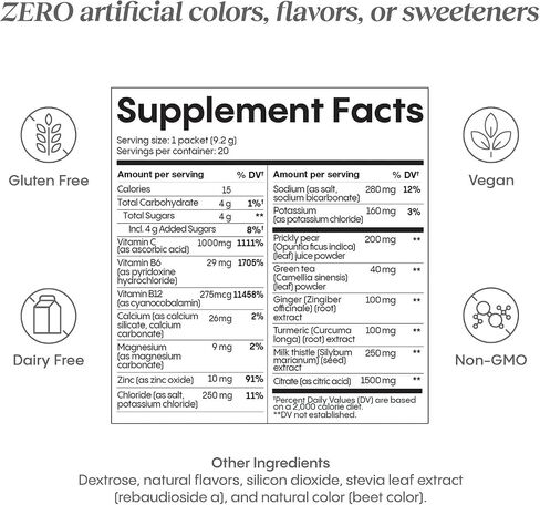Hydralyte Liver Support + Electrolyte Mix with Milk Thistle, Turmeric, Ginger, Prickly Pear, Green Tea Extract Formulated for Rapid Rehydration (Peach Passion Ginger, 20 Packets) in Saudi Arabia