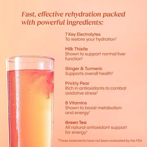 Hydralyte Liver Support + Electrolyte Mix with Milk Thistle, Turmeric, Ginger, Prickly Pear, Green Tea Extract Formulated for Rapid Rehydration (Peach Passion Ginger, 20 Packets) in Saudi Arabia