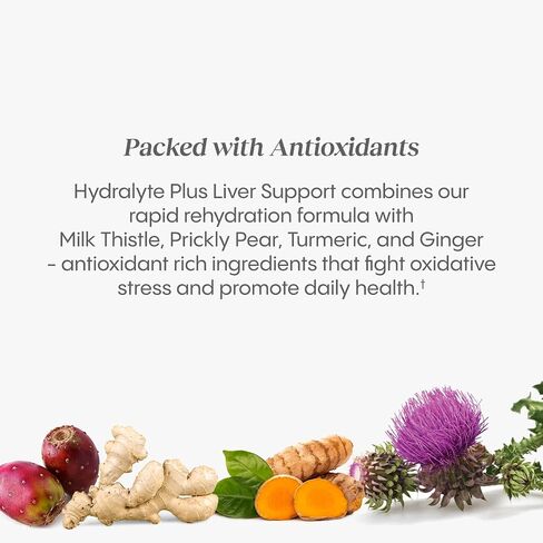 Hydralyte Liver Support + Electrolyte Mix with Milk Thistle, Turmeric, Ginger, Prickly Pear, Green Tea Extract Formulated for Rapid Rehydration (Peach Passion Ginger, 20 Packets) in Saudi Arabia