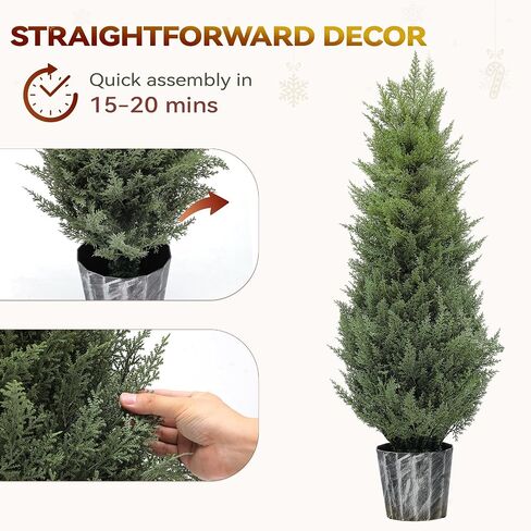 YITAHOME Artificial Cedar Topiary Trees 4FT, UV Resistant Fake Cypress Trees Faux Cedar Topiary Evergreen Potted Plants with red Berries for Home Porch, Office, Indoor Outdoor Decoration (2pcs) in Saudi Arabia