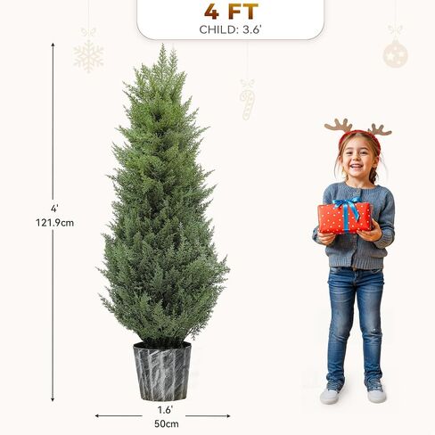 YITAHOME أشجار الأرز الاصطناعية توبياري 4FT، مقاومة للأشعة فوق البنفسجية أشجار السرو وهمية فو الأرز توبياري النباتات دائمة الخضرة بوعاء مع التوت الأحمر للشرفة المنزلية، مكتب، ديكور داخلي في الهواء الطلق (2PCS) in Saudi Arabia