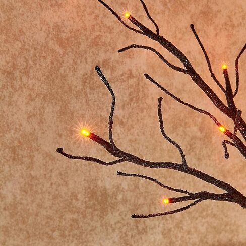 شجرة مخيفة سوداء لامعة على سطح الطاولة من Hairui مع أضواء برتقالية 24 LED 18 بوصة لتزيين ساحرة الهالوين تعمل بالبطارية أو قابس USB في الاستخدام الداخلي in Kuwait