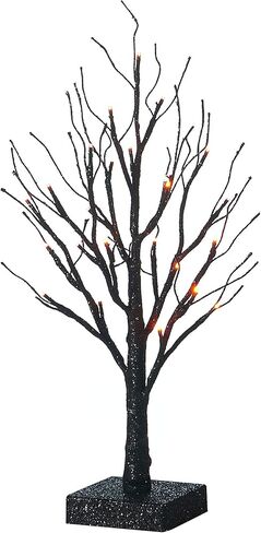 شجرة مخيفة سوداء لامعة على سطح الطاولة من Hairui مع أضواء برتقالية 24 LED 18 بوصة لتزيين ساحرة الهالوين تعمل بالبطارية أو قابس USB في الاستخدام الداخلي in Kuwait