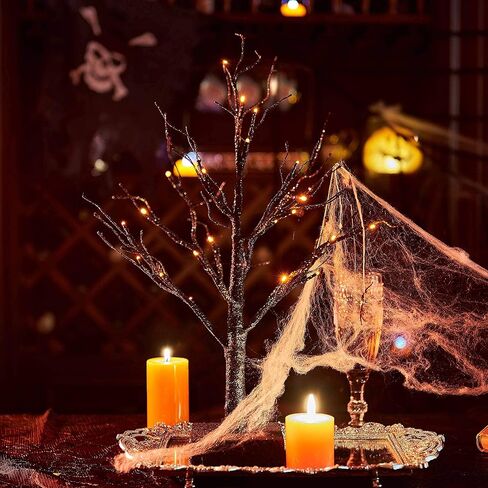 شجرة مخيفة سوداء لامعة على سطح الطاولة من Hairui مع أضواء برتقالية 24 LED 18 بوصة لتزيين ساحرة الهالوين تعمل بالبطارية أو قابس USB في الاستخدام الداخلي in Kuwait