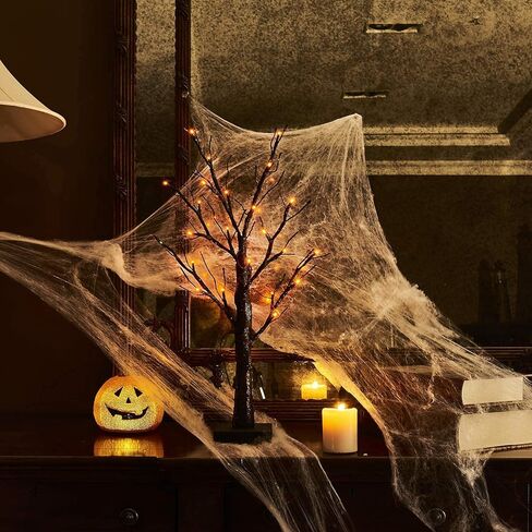 شجرة مخيفة سوداء لامعة على سطح الطاولة من Hairui مع أضواء برتقالية 24 LED 18 بوصة لتزيين ساحرة الهالوين تعمل بالبطارية أو قابس USB في الاستخدام الداخلي in Kuwait