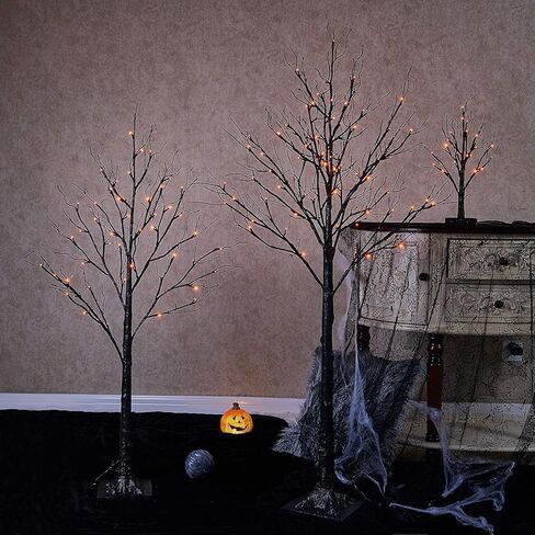 شجرة مخيفة سوداء لامعة على سطح الطاولة من Hairui مع أضواء برتقالية 24 LED 18 بوصة لتزيين ساحرة الهالوين تعمل بالبطارية أو قابس USB في الاستخدام الداخلي in Kuwait
