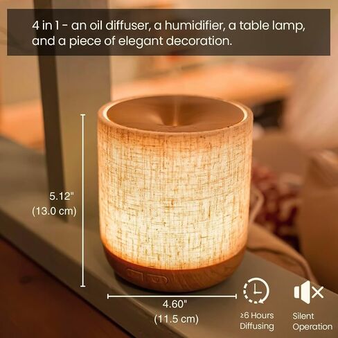 Essential Oil Diffuser 7 fl oz (200ml) with Fabric Cover and Night Lamp | Ultrasonic Aroma Diffuser | Humidifier with Lights | Room Decor | Small Humidifier for Bedroom | Housewaming Gift in Kuwait