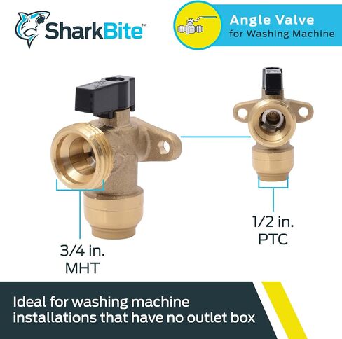 صمام زاوية غسالة SharkBite 1/2 بوصة × 3/4 بوصة MHT، ادفع لتوصيل تركيبات السباكة النحاسية، أنابيب PEX، النحاس، CPVC، PE-RT، HDPE، 25560LF in Saudi Arabia