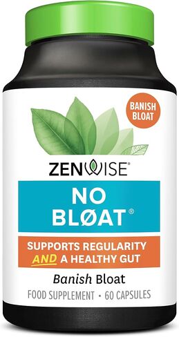Zenwise Health No Bloat - البروبيوتيك، والإنزيمات الهاضمة للانتفاخ وتخفيف الغازات - الزنجبيل والهندباء واللاكتاز لتحسين الهضم - حبوب نباتية للاحتفاظ بالمياه (48 قطعة) in Kuwait