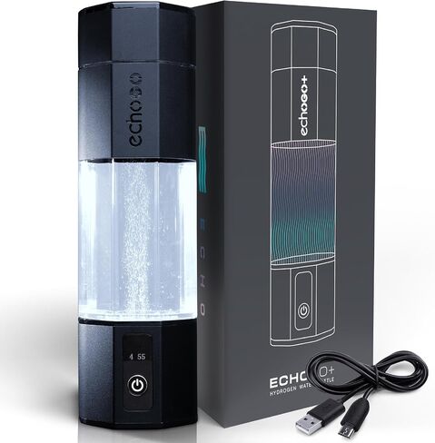 زجاجة ماء هيدروجين Echo Go + - مؤين ماء يصل إلى 4.5 جزء في المليون - مولد مياه هيدروجين SPE & PEM - يوصى به غاري بريكا - بديل لإبريق ماء الهيدروجين - زجاجة ماء مهدرجة سوداء in Saudi Arabia
