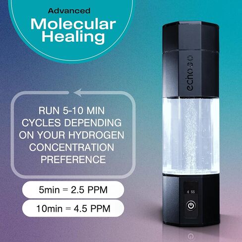 زجاجة ماء هيدروجين Echo Go + - مؤين ماء يصل إلى 4.5 جزء في المليون - مولد مياه هيدروجين SPE & PEM - يوصى به غاري بريكا - بديل لإبريق ماء الهيدروجين - زجاجة ماء مهدرجة سوداء in Saudi Arabia