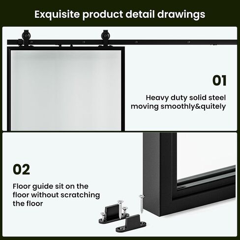 SmartStandard 42in x 84in Frosted Glass Sliding Barn Door,6-Panel Glass with Hardware Kit Included and Soft-Close,Aluminum Frame with Door Guides Waterproof & Quiet,Pre-Drilled Holes Easy Assembly in Saudi Arabia