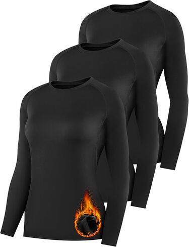 Womens Thermal Compression Long Sleeve Shirts Fleece Lined Tops Crew Neck Slim Fit Base Layer Ladies Underwear in Saudi Arabia