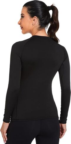 Womens Thermal Compression Long Sleeve Shirts Fleece Lined Tops Crew Neck Slim Fit Base Layer Ladies Underwear in Saudi Arabia