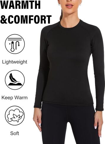 Womens Thermal Compression Long Sleeve Shirts Fleece Lined Tops Crew Neck Slim Fit Base Layer Ladies Underwear in Saudi Arabia