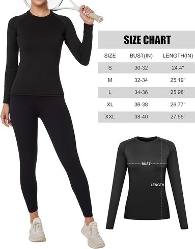 Womens Thermal Compression Long Sleeve Shirts Fleece Lined Tops Crew Neck Slim Fit Base Layer Ladies Underwear in Saudi Arabia