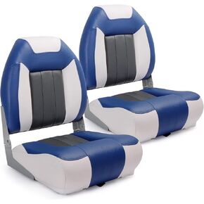 P1 Premium Marine High Back Folding Boat Seat,Stainless Steel Screws Included,Charcoal/Black(2 Seats)