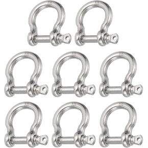 PATIKIL Screw Pin Shackle 5.7mm 1/4" 485lb, 8Pcs 316 Stainless Steel Forged Bow Shackle Marine Grade for Chains Wire Rope Outdoor, Silver