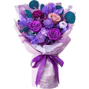 Eterfield Roses Bouquet Forever Flowers Bouquet Purple Flower Bouquet Real Flowers for Delivery Prime Gift for Wife Mothers Day Valentines Day Anniversary Birthday Christmas