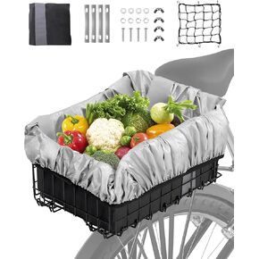 Bike Basket Front/Rear, Folding Bicycle Basket with Removable Liner Bag, Large Quick Release Design Metal Ebike Basket for Adult Women/Men Carrying Dogs
