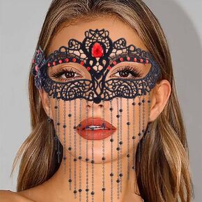 Tgirls Rhinestone Masquerade Mask Tassel Beaded Masquerade Lace Masks Crystal Face Mask Costume Party Eye Mask in Kuwait