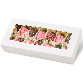 Kucoele 30 PCS Bakery Boxes with Window, 12.5 x 5.5 x 2.5 Inches Cookie Boxes Auto-Popup Treat Boxes for Chocolate Covered Strawberries, Hot Cocoa Bombs, Pastries, Donuts, Muffins
