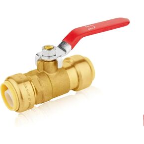 2-PCs Push Fit Ball Valve, 1/2-Inch Push-to-Connect Full Port Shut-off Valve for Hot and Cold Water,with 1 Disconnect Clip, PEX,Copper,CPVC, Red Valve