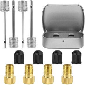 12pcs Bike Presta to Schrader Valve Adapters, Brass Bicycle Pump Valve Adaptors with Inflatable Needle Bike Tire Air Pump Stem Adapters for Basketballs Volleyballs Footballs Balloons