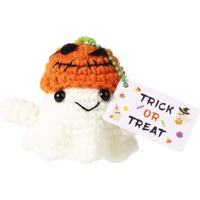 Crochet Pumpkin Ghost, Premium Cotton Thread Positive Pumpkin Ghost Shape Crochet Doll Knitted Pumpkin Ghost Toys Multiple Ways to Play for Birthday Halloween