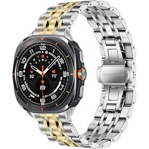 Stainless Steel Bands Compatible with Samsung Galaxy Watch Ultra 47mm(2024), No Gap Metal Replacement Classic Wristband for Men