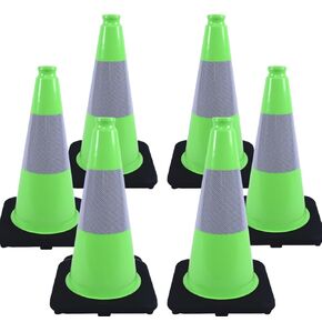 BESEA 8Pack 18" inch Traffic Cones Green Safety Cones PVC Construction Cones with 6 inch Reflective Collar for Home Driveway Road Parking Use(8 Cones)
