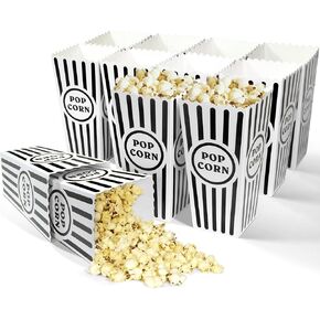 Novelty Place 12 Pcs Classic Popcorn Boxes, 46 oz Black and White Striped Cardboard Paper Popcorn Container for Movie Night Party - 7.8" Tall x 3.9" Square