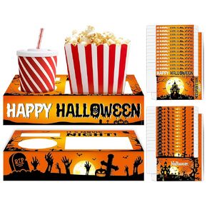 32Pcs Halloween Party Supplies Movie Night Paper Snacks Boxes Halloween Movie Theater Snack Tray Party Decorations Movie Popcorn Drink Holder Set for Halloween Birthday Trick or Treat Party