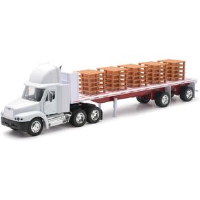 New-Ray Freightliner Century Class Flatbed Truck, 1:32 Scale, White, Die Cast w/ Plastic, Openable Door, Kid, 4 x 24 x 7 inches
