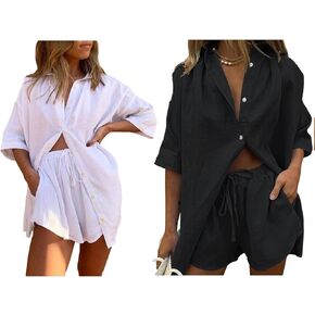 Fixmatti Women 2 Piece Outfit Summer Short Sleeve Top and Shorts Sweatsuit Set