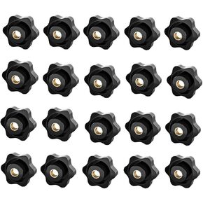 6 Star Knobs 1/4 Inch 20 Female Threaded Hexagon Head Thru Knob Clamping Knobs Jig Knobs T Knob(20 Pack)