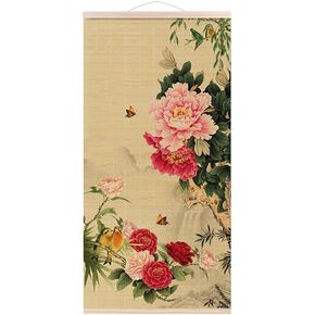 Bamboo Wall Hanging,Bamboo Window Shade Blind,Cordless Shade Blind,Bamboo Blinds for Interior Windows,23.6" W x 47.2" H (Flower_Cardinal)