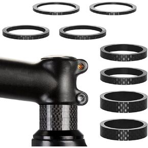 EMVANV 8pcs Bicycle Stem Spacers, Carbon Fiber Road Bicycle Headset Spacer Bike Front Fork Stem Spacers Professional Cycling Accessories 2/3/5/8mm(Black)