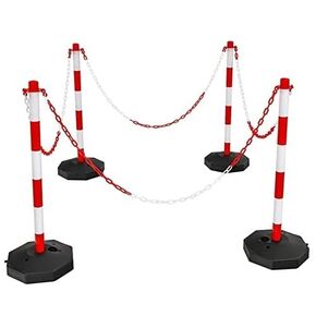 6 Pack Plastic Stanchions Chain Set, Traffic Delineator Post Cone with Fillable Base, 5’ Link Chains, Crowd Control Ropes and Poles for Airports, Parks, Stores(Red & White)