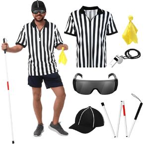 6 قطعة قميص الحكم الرجالي طقم زي الحكم الأعمى للطي قبعة الحكم أعمى قصب نظارات صافرة عقوبة العلم in Kuwait